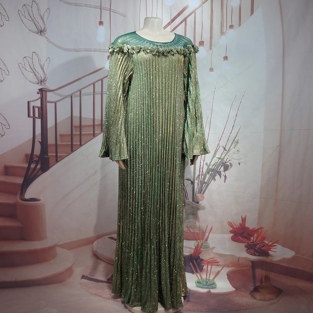 Luxury African Boubou Dress for Women – Classical Elegance Rhodochrosite Design with Folded Pleats - Free Delivery Worldwide only at Flexi Africa