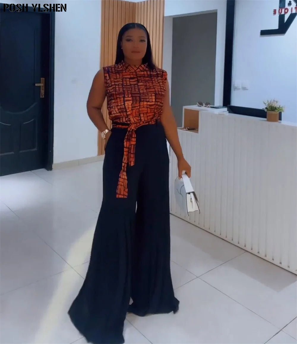 Luxury African Outfit for Women – Ankara Pleated Pants and Top Set, Plus Size Vacation Wear - Free Delivery Worldwide