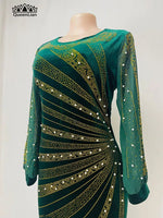 Luxury African Velvet Dress for Women – Pearl Diamond Embellished Long Tight Fashion Dress - Free Delivery Worldwide only at Flexi Africa