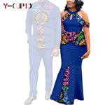 Buy Matching Bazin African Couple Attire – Women’s Mermaid Dress & Men’s Shirt Pant Set for only $67.83 at Flexi Africa!
