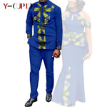 Buy Matching Bazin African Couple Attire – Women’s Mermaid Dress & Men’s Shirt Pant Set for only $67.83 at Flexi Africa!