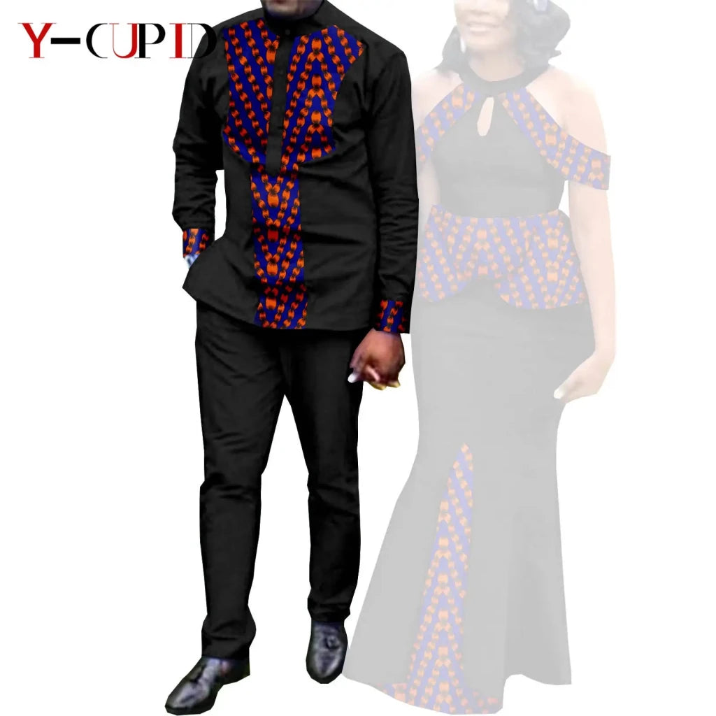Buy Matching Bazin African Couple Attire – Women’s Mermaid Dress & Men’s Shirt Pant Set for only $67.83 at Flexi Africa!