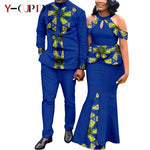 Buy Matching Bazin African Couple Attire – Women’s Mermaid Dress & Men’s Shirt Pant Set for only $67.83 at Flexi Africa!
