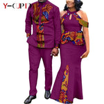 Buy Matching Bazin African Couple Attire – Women’s Mermaid Dress & Men’s Shirt Pant Set for only $67.83 at Flexi Africa!