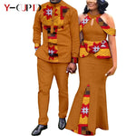 Buy Matching Bazin African Couple Attire – Women’s Mermaid Dress & Men’s Shirt Pant Set for only $67.83 at Flexi Africa!