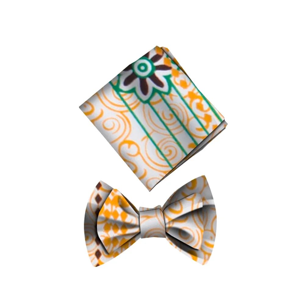 Men’s African Print Cotton Bow Tie and Kerchief – Bohemian Style Gift Set - Free Delivery Worldwide only at Flexi Africa