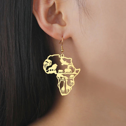 My Shape Africa Map Animal Earrings Women Lions Tree Stainless Steel African Jewelry - Free Delivery Worldwide only at Flexi Africa