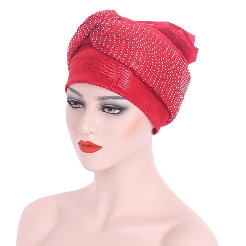 New Ready to Wear African Headtie Diamonds Glitter Women Turban Caps Bonnet Hats Female Autogeles - Flexi Africa - Shipping