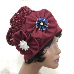 Discover the elegance of Gele Headtie Auto Gele Cap, crafted from luxurious brocade fabric, perfect for parties and weddings.