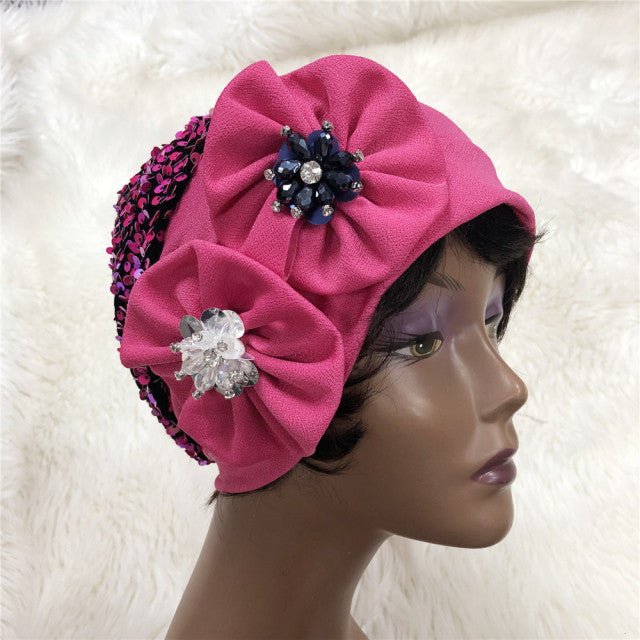 Discover the elegance of Gele Headtie Auto Gele Cap, crafted from luxurious brocade fabric, perfect for parties and weddings.