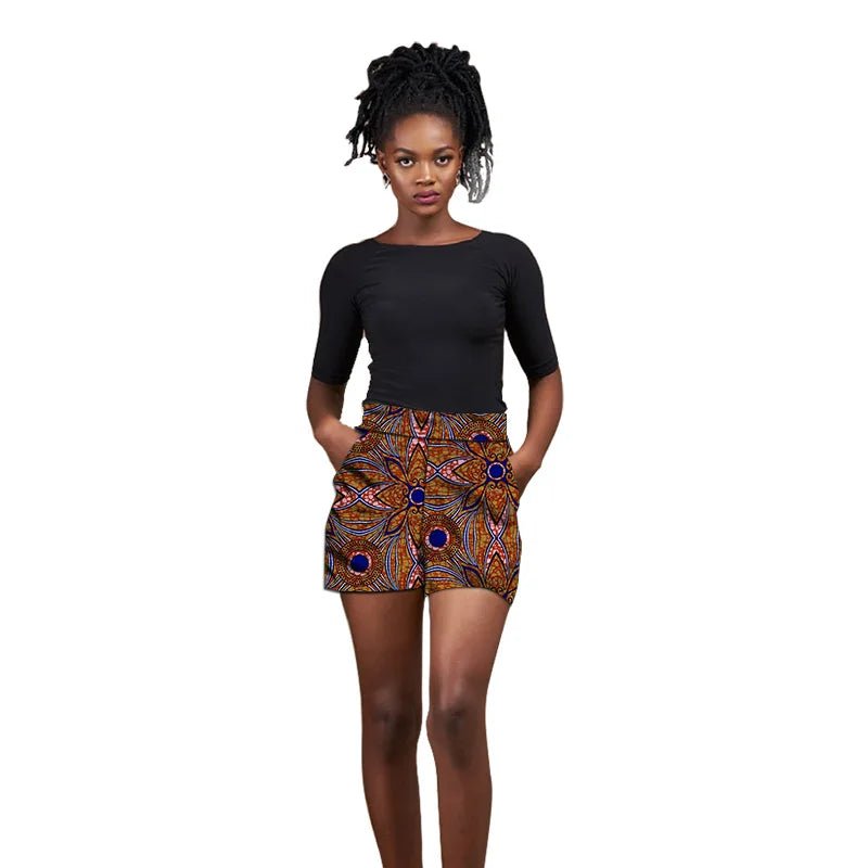 Nigerian Pattern Print Women's Hot Shorts: Stylish African Fashion Breeches - Flexi Africa - Flexi Africa offers Free Delivery Worldwide - Vibrant African traditional clothing showcasing bold prints and intricate designs