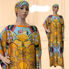 Oversized African Print Abaya Dress with Scarf - Loose, Long, and Fashionable for Women of All Sizes - Flexi Africa