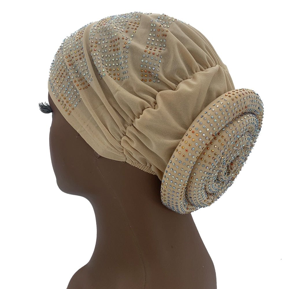 Pleated Turban Cap with Padded Diamonds Design Elastic Muslim Headscarf Bonnet African Headwrap India Hats - Flexi Africa