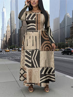Plus Size African - Indian Tribal Maxi Dress – Long Sleeve A - Line Fit - Free Delivery Worldwide only at Flexi Africa
