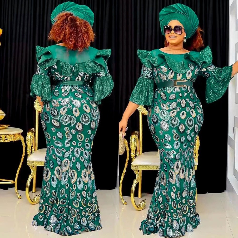 Plus Size African Party Long Dresses for Women New Dashiki Ankara Sequin Evening Gowns Outfits Robe Africa Clothing - Flexi Africa - Flexi Africa offers Free Delivery Worldwide - Vibrant African traditional clothing showcasing bold prints and intricate designs