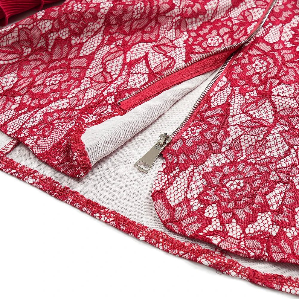 Plus Size African Wedding Outfit – Red Lace Top & Elegant Pleated Maxi Skirt Set - Free Delivery Worldwide only at Flexi Africa