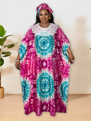 Plus Size Colorblock Tie - Dye Kaftan Dress – Elegant Crew Neck Batwing Sleeve Maxi Dress - Free Delivery Worldwide only at Flexi Africa