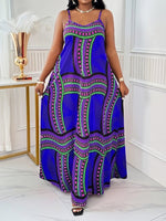 Plus Size Elegant Printed Maxi Dress with Straps & Pockets – Spring Summer Style - Free Delivery Worldwide only at Flexi Africa