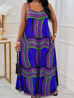 Plus Size Elegant Printed Maxi Dress with Straps & Pockets – Spring Summer Style - Free Delivery Worldwide only at Flexi Africa