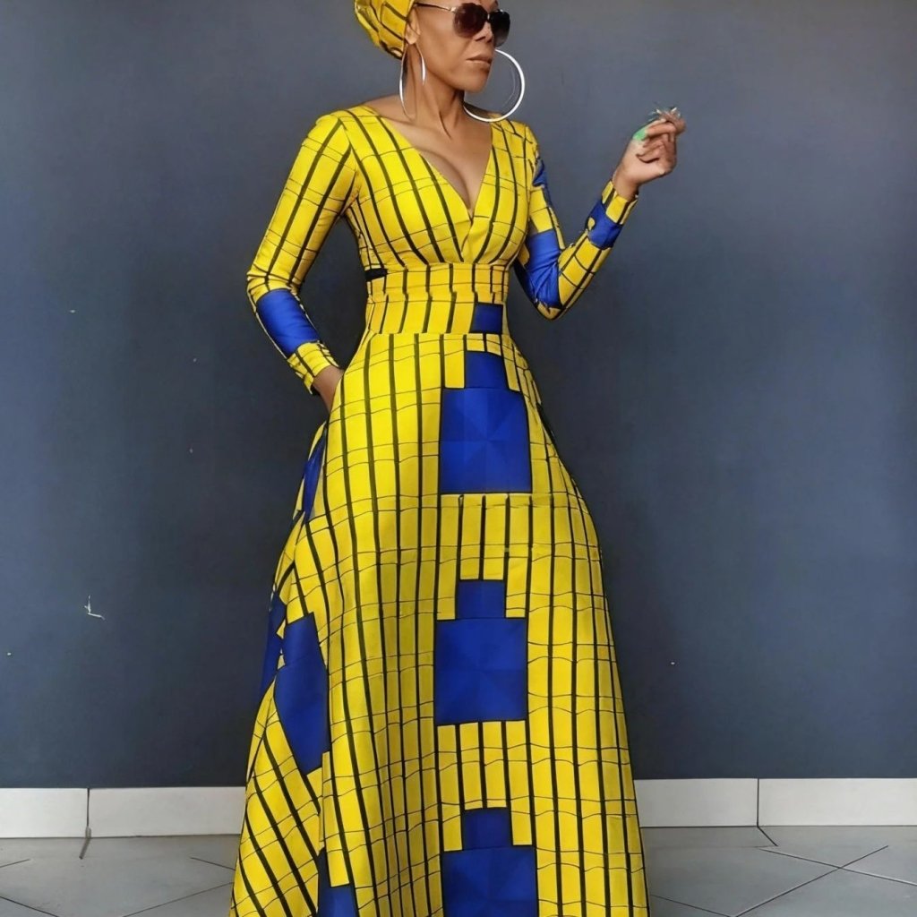 Plus Size Hooded V - Neck Maxi Dress – Long Sleeve A - Line Tribal Style - Free Delivery Worldwide only at Flexi Africa