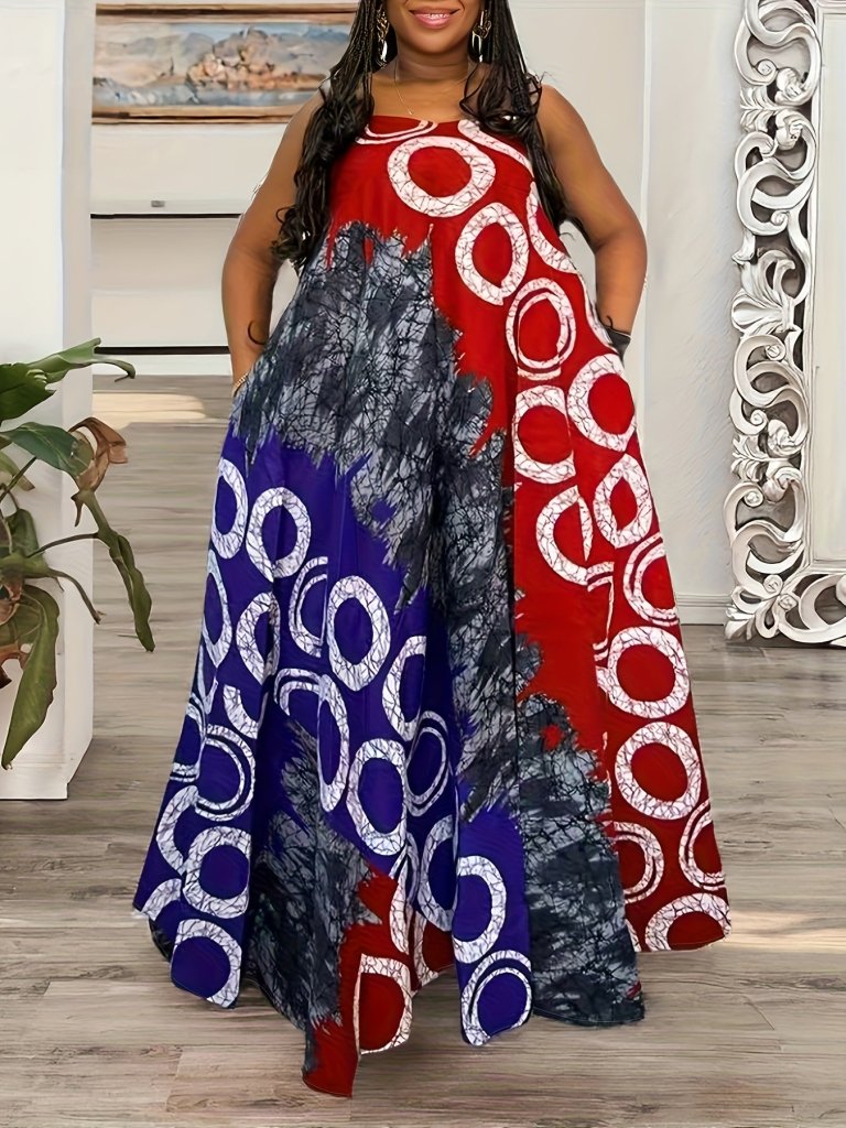 Plus Size Sleeveless African - Inspired Geometric Maxi Dress – Flowy A - Line Floor - Length Style - Free Delivery Worldwide only at Flexi Africa