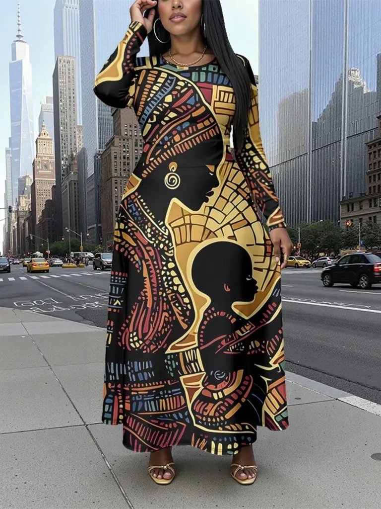 Plus Size Tribal Print Floor - Length Maxi Dress – Vibrant African Patterns - Free Delivery Worldwide only at Flexi Africa