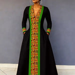 Plus Size Women’s Bohemian V - Neck Hooded Maxi Dress – Long Sleeve A - Line Pullover - Free Delivery Worldwide only at Flexi Africa