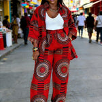 Plus Size Women’s Printed Suit Set (XL–8XL) – Casual Long Sleeve Top & Pants Outfit, Soft Stretch Fabric - Free Delivery Worldwide only at Flexi Africa