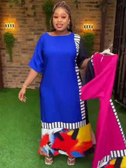 Refined African Dresses: Muslim Fashion Maxi Dress with Short Sleeves, Loose Fit, Dashiki Ankara Print - Free Delivery Worldwide only at Flexi Africa