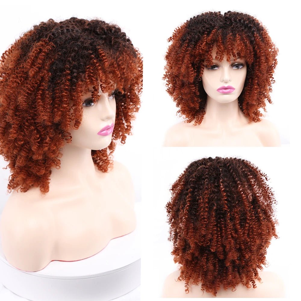 Short Hair Afro Kinky Curly Wigs Soft Curls Hair with Bangs Natural Heat Resistant Synthetic Cosplay Wigs - Free Delivery Worldwide only at Flexi Africa