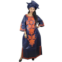 Stunning African Bazin Riche Embroidery Long Dress and Scarf Set for Women - Perfect for Formal Occasions - Flexi Africa