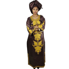 Stunning African Bazin Riche Embroidery Long Dress and Scarf Set for Women - Perfect for Formal Occasions - Flexi Africa