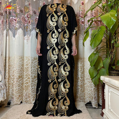 Stunning African Embroidery Flower Dress for Women - Muslim Sequin Embroidery and Scarf Included - Flexi Africa FREE POST