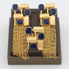 Stunning African-inspired Jewelry Set: Gold-tone Earrings and Ring with Geometric Design and Tassel Accents - Flexi Africa