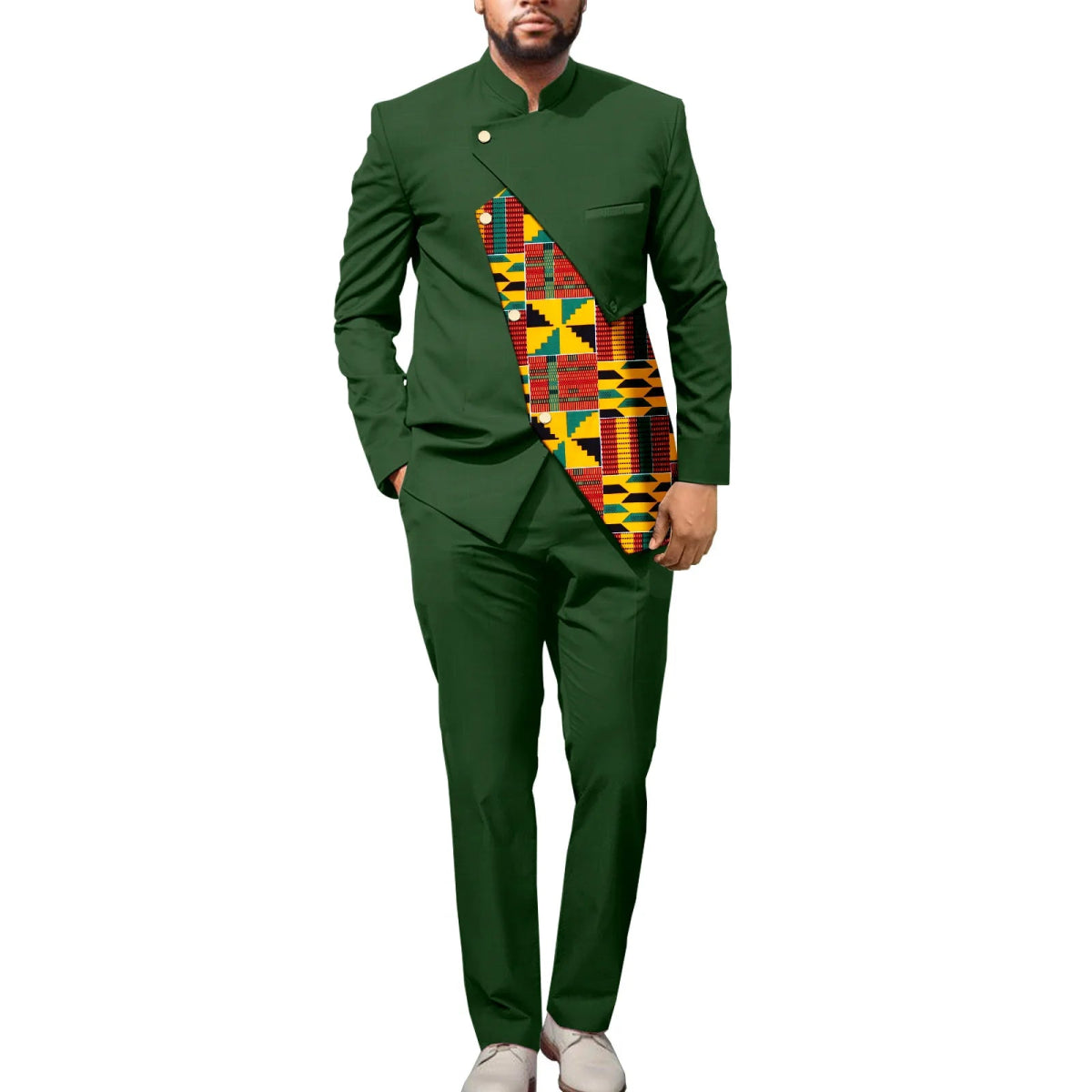 Stylish African Dashiki Print Jacket with Ankara Pants – 2PC Men’s Wedding and Party Outfit - Free Delivery Worldwide only at Flexi Africa
