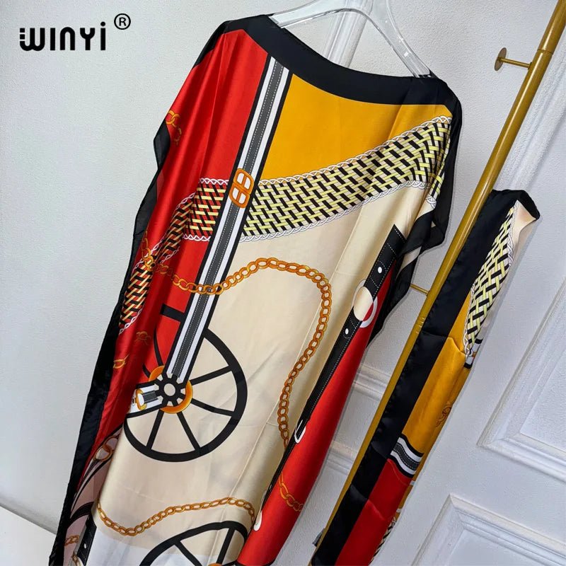 Summer African Kaftan Dress for Women – Boho Print, Loose Fit Party Abaya - Free Delivery Worldwide only at Flexi Africa