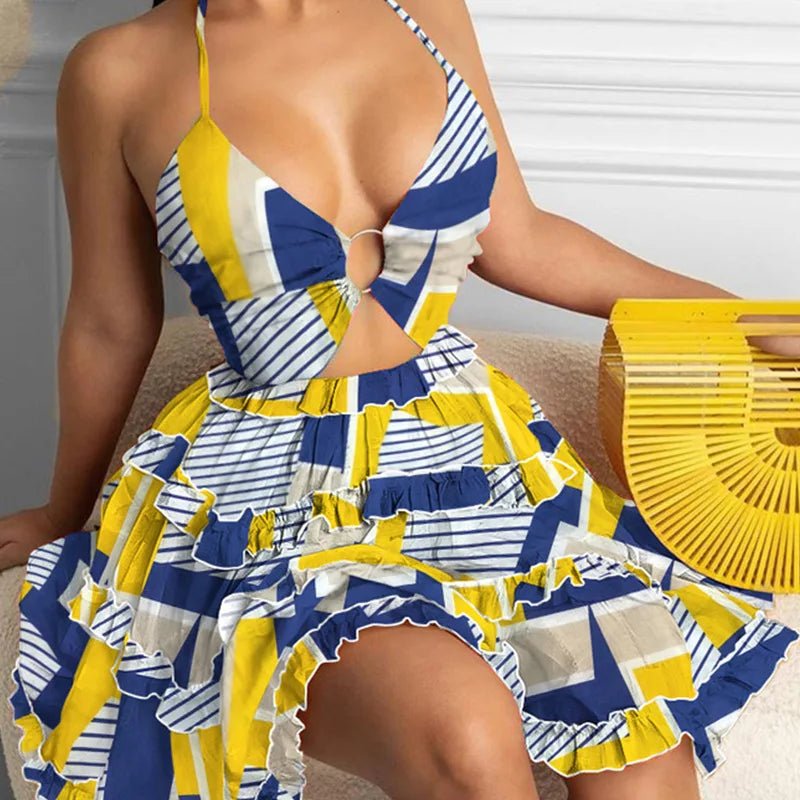 Summer Boho Halter Neck Backless Ruffle Swing Beach Dress for Women - Free Delivery Worldwide only at Flexi Africa