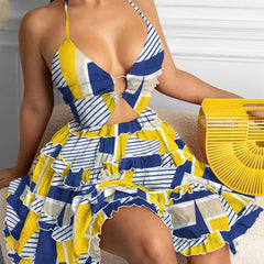 Summer Boho Halter Neck Backless Ruffle Swing Beach Dress for Women - Free Delivery Worldwide only at Flexi Africa