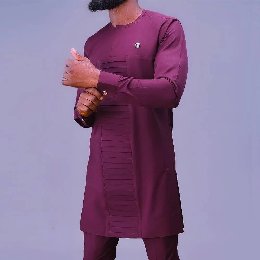 Summer Dashiki New Men's Suits Shirt Embroidered Kaftan Long Sleeve Top and Casual Pants 2 Piece Element Man Brand Set