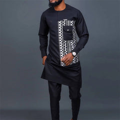 Summer Dashiki New Men's Suits Shirt Embroidered Kaftan Long Sleeve Top and Casual Pants 2 Piece Element Man Brand Set