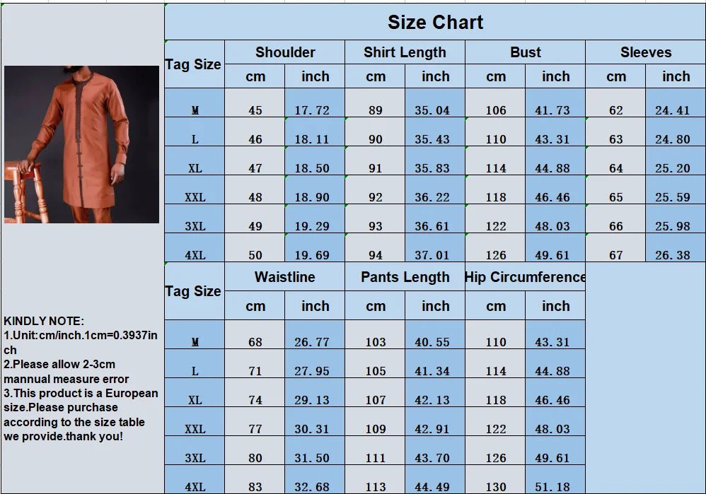 Summer Dashiki New Men's Suits Shirt Embroidered Kaftan Long Sleeve Top and Casual Pants 2 Piece Element Man Brand Set