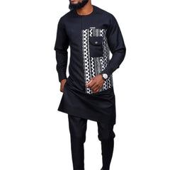 Summer Dashiki New Men's Suits Shirt Embroidered Kaftan Long Sleeve Top and Casual Pants 2 Piece Element Man Brand Set