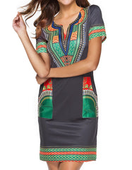 Summer Fashion: African Women's Short Sleeve V-neck Polyester Knee-length Dress - Flexi Africa - www.flexiafrica.com