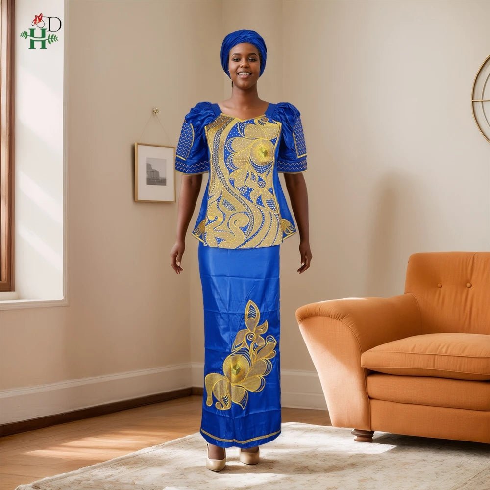 Traditional African Bazin Dress for Women – Embroidered Robe, Elegant Wedding & Party Attire - Free Delivery Worldwide only at Flexi Africa