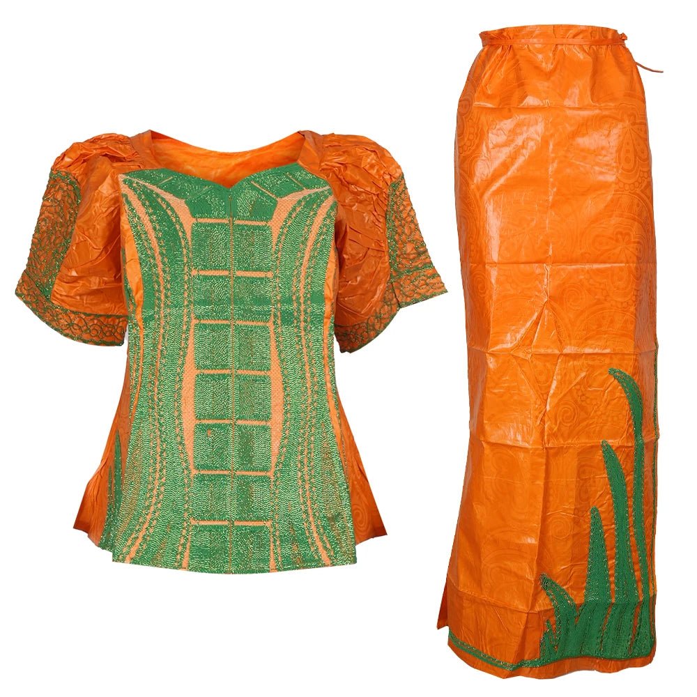 Traditional African Bazin Dress for Women – Embroidered Robe, Elegant Wedding & Party Attire - Free Delivery Worldwide only at Flexi Africa