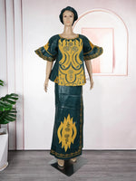 Traditional African Bazin Dress for Women – Embroidered Robe, Elegant Wedding & Party Attire - Free Delivery Worldwide only at Flexi Africa