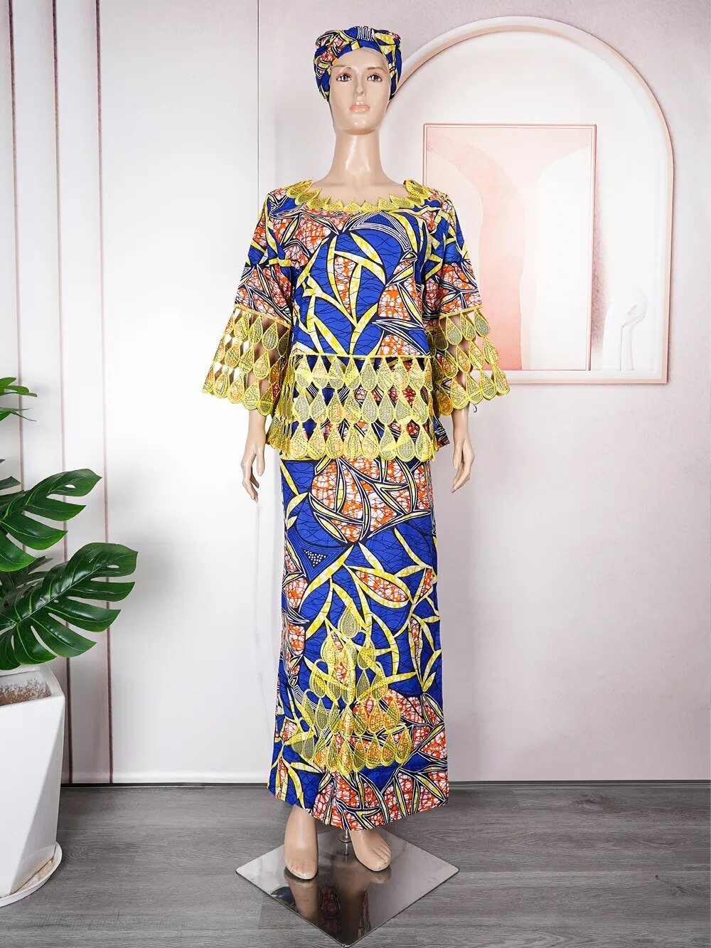 Traditional African Bazin Riche Dashiki Dress with Exquisite Embroidery Pattern for Women - Flexi Africa www.flexiafrica.com