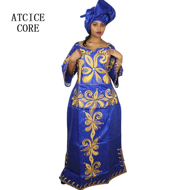 Traditional African Bazin Riche Embroidered Gown – Plus Size Party & Church Dress - Free Delivery Worldwide only at Flexi Africa