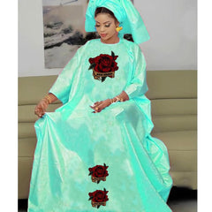 Turkey Dresses For Women African Designer Bazin Riche Evening Gowns Large Size Pink Basin Headscarf With Dashiki Robe Cloth - Free Delivery Worldwide only at Flexi Africa