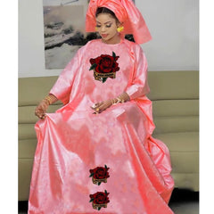 Turkey Dresses For Women African Designer Bazin Riche Evening Gowns Large Size Pink Basin Headscarf With Dashiki Robe Cloth - Free Delivery Worldwide only at Flexi Africa